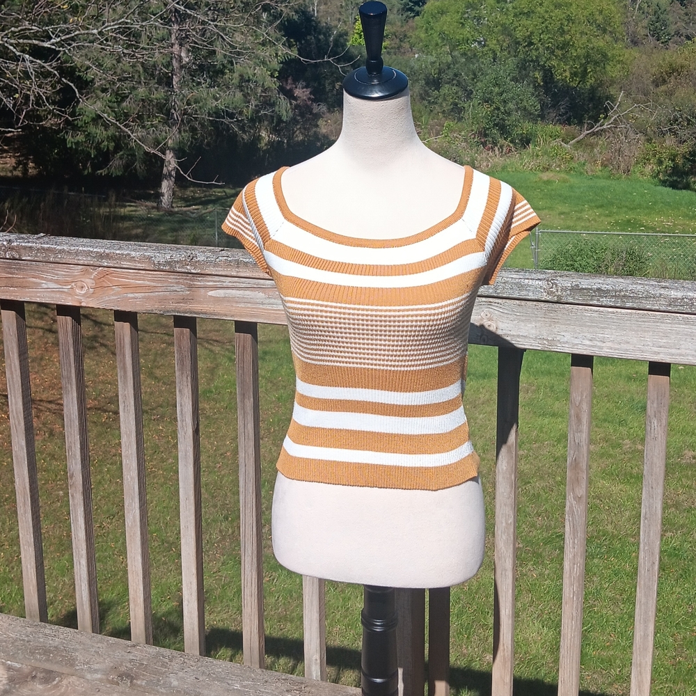 Charlotte Russe Mustard Yellow & White Striped Crop Top, Size Medium
